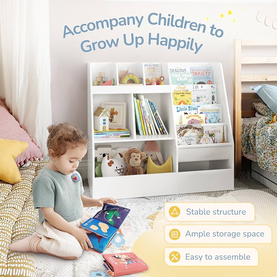 Homullel Kids Room Books & Toys Organizer Unit, Sling Bookshelf Storage