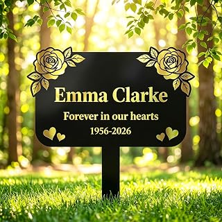 Personalized Rose Flowers Memorial Remembrance Plaque, Garden Stake Grave Marker for Mom Grandma, Custom Metal Cemetery Sympathy Stake Sign for Yard Grave Cemetery, Memorial Sign for Dad Mom Families