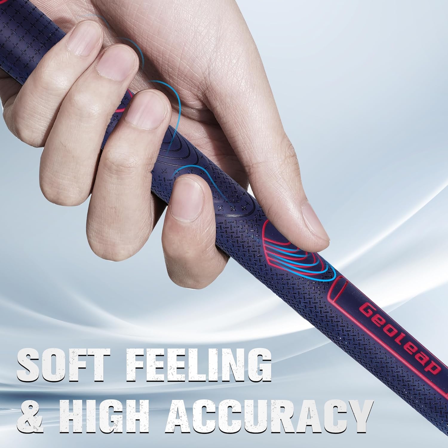 Geoleap Rubber Golf Grips Set of 13 -Grips with 15 Tapes and Grips with All Repair Kits for Choice, Non-slip and Shock-absorbing, Thumb Pattern Design, All Weather Performance and High Feedback Soft Rubber Golf Club Grips