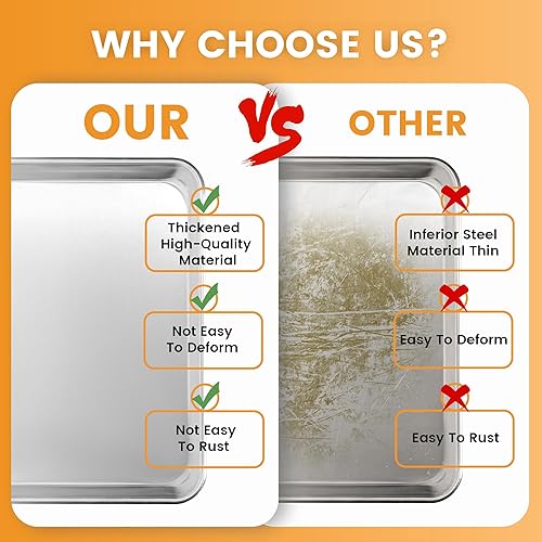 Miniatura 3 de Juego de 6 bandejas para hornear tamaño cuarto, bandeja para hornear de aluminio comercial para galletas, duradera y antiadherente de 13x 10