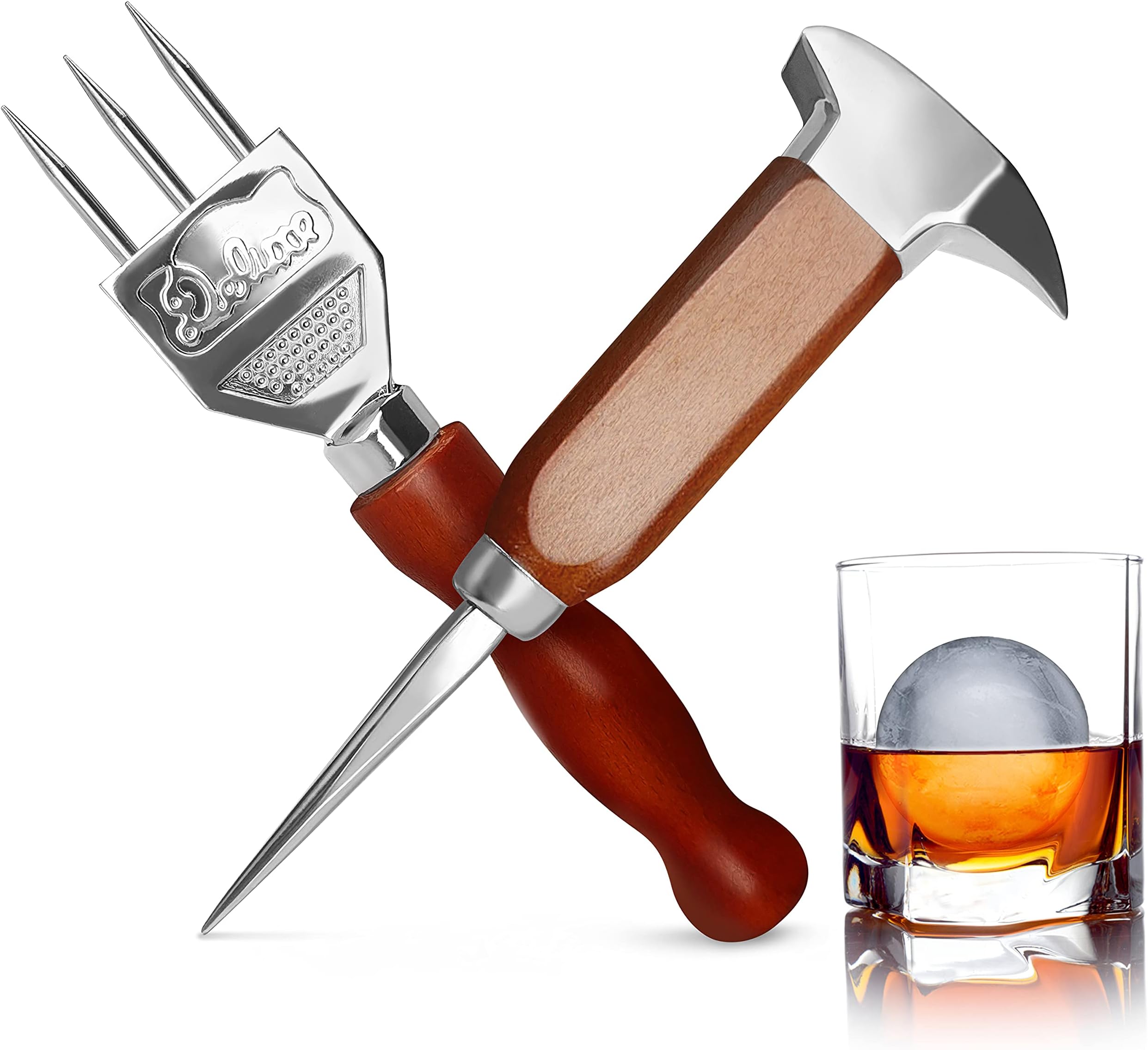 Ice Pick set of 2-7.24 Inch and 6.8Inch Stainless Steel Ice Crusher with Wood Handle