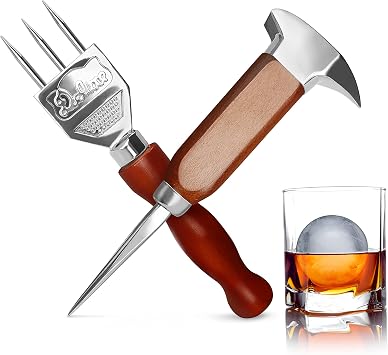 Stainless Steel Ice Pick Set, 7.2 Inch Ice Crusher and 6.8 Inch Dual-action Ice Chisel with Wood Handle, Japanese Style Ice Chipper,ideal for Kitchen, Bars, Bartender2 Pick