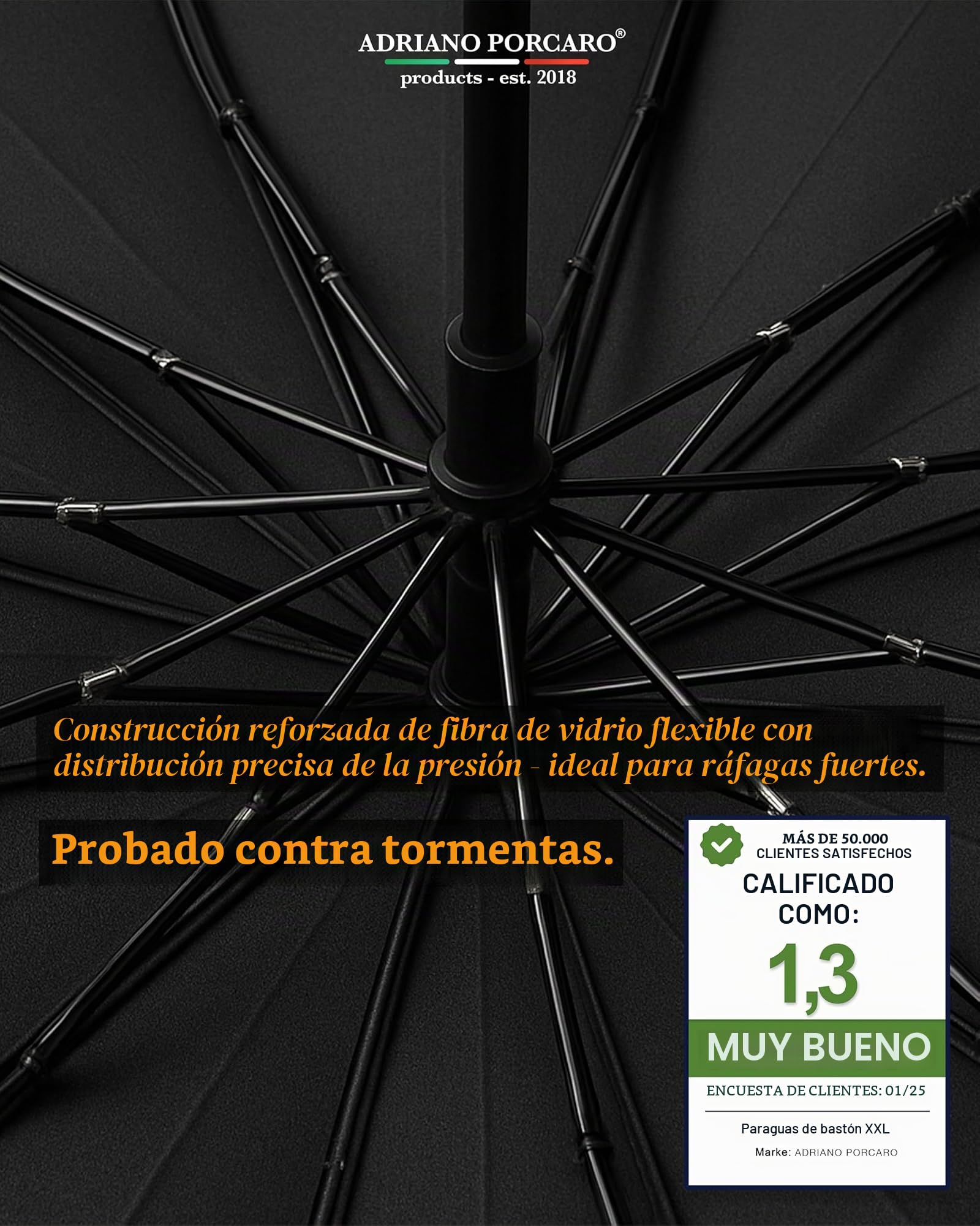 Paraguas resistente a las tormentas, diámetro de 120 cm, paraguas grande XXL con borde reflectante, 12 puntales, incluye funda para paraguas, para hombre y mujer