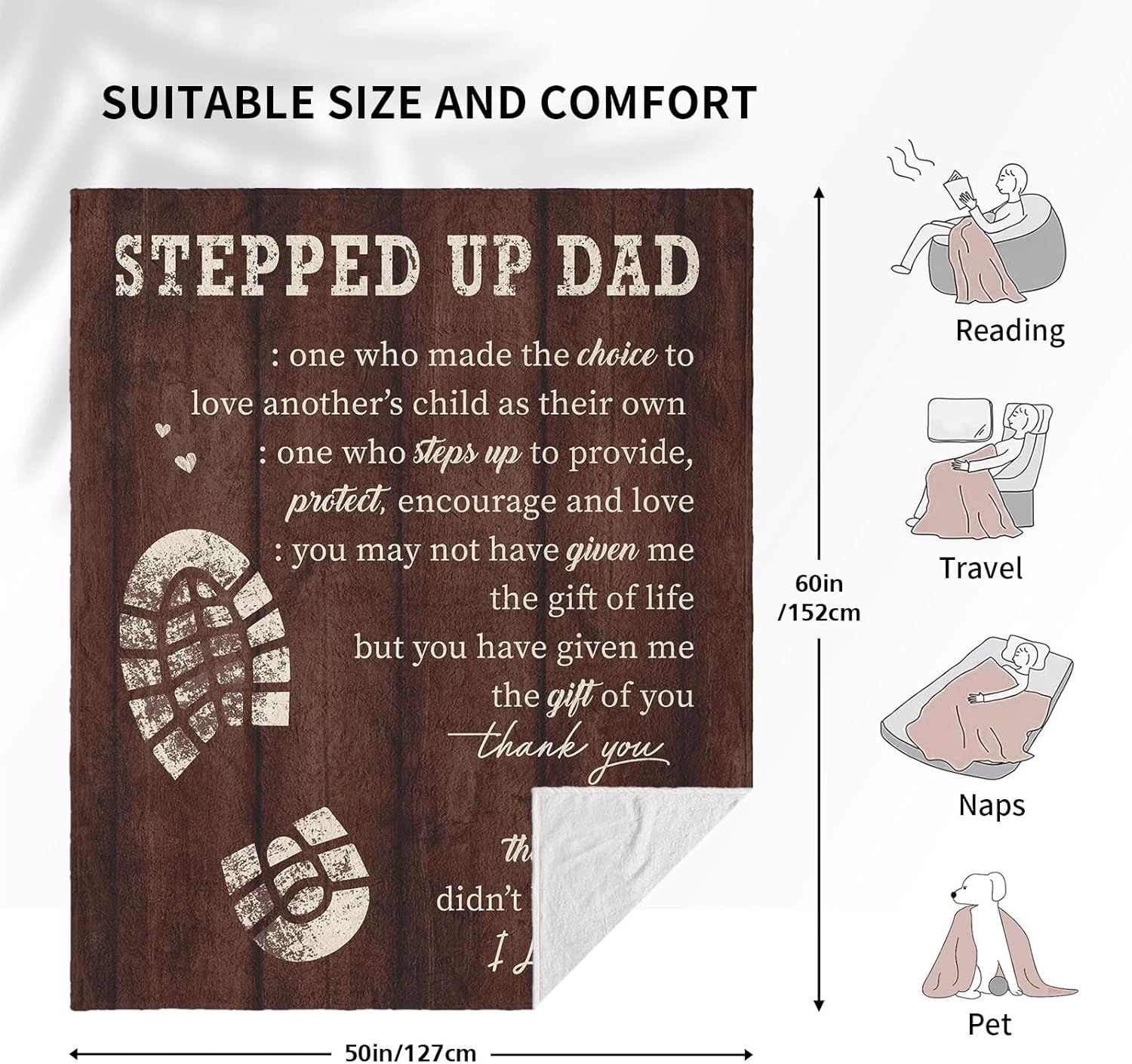 Bonus Dad Gifts, Step Dad Gifts from Daughter Son, to Our Bonus Throw Blanket 50X60, Step Father Birthday Present Ideas, Stepped Up Present, Best Step-Father Ever - Image 4