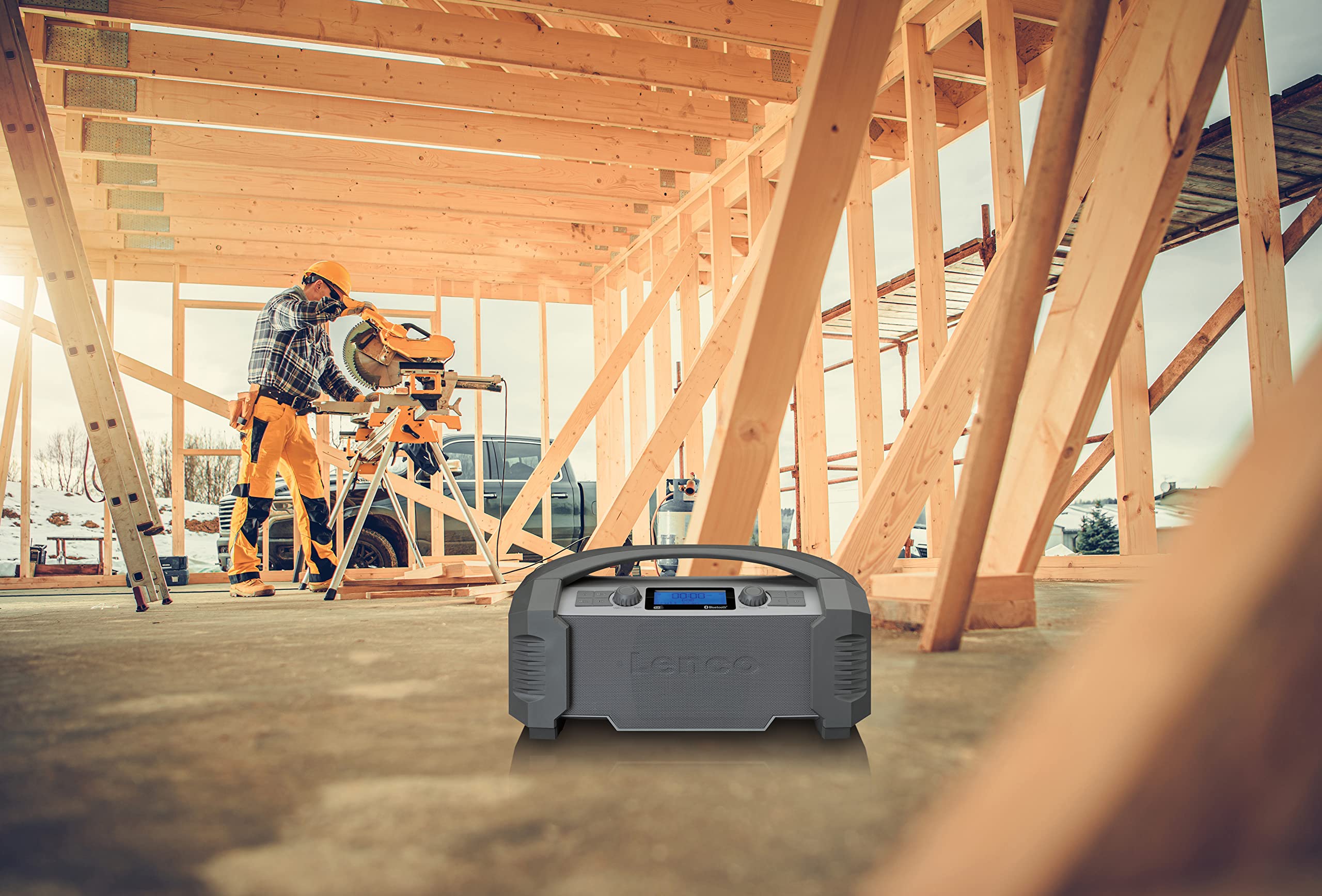 Lenco ODR-150 Radio de Chantier Dab+ - Bluetooth 5.0, récepteur FM IP54, étanche - 15 W -Batterie RMS - avec Chargeur - AUX-in - USB - 2500 mAh - Gris