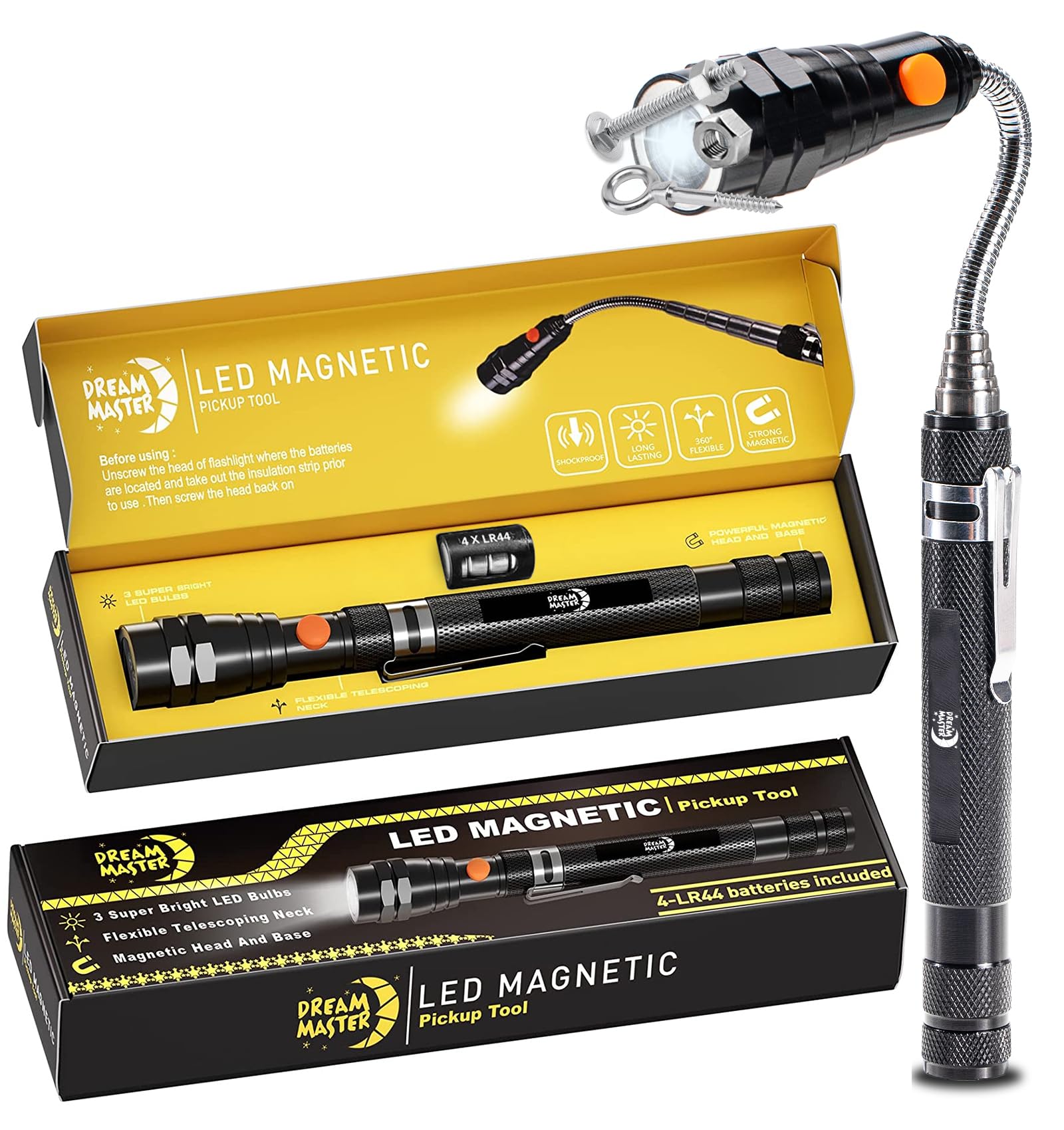 Magnetic Pickup Tool Gifts for Men, Telescoping Magnet Flashlight, Gifts Idea & Gifts for Him, Mechanic, Tech, Handyman, Boyfriend, Birthday Gifts for Dad, Husband, Father, Black