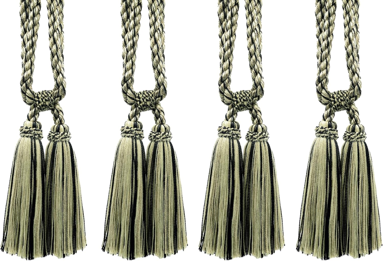 DÉCOPRO Set of 4 - Beautiful Black Dark Sand Sandstone Curtain & Drapery Double Tassel Tieback|5 1/2 inch Tassel|27 inch Spread (Embrace)|3/8 inch Cord|Style# TBC055-2|Color: P82