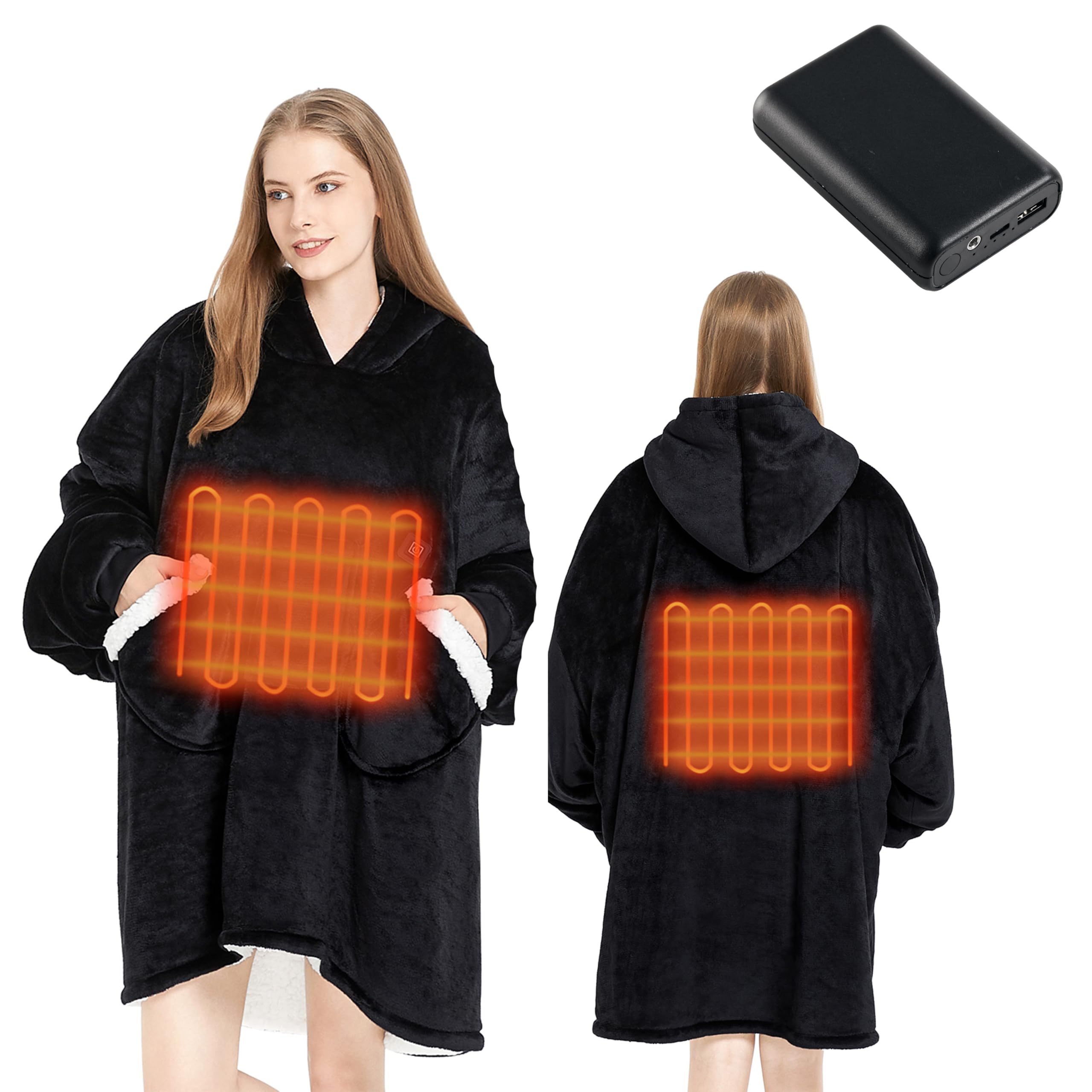 Homemate Heated Wearable Blanket Hoodie-with Battery Pack 7.4V-Oversized Blanket Hoodie for Women Men