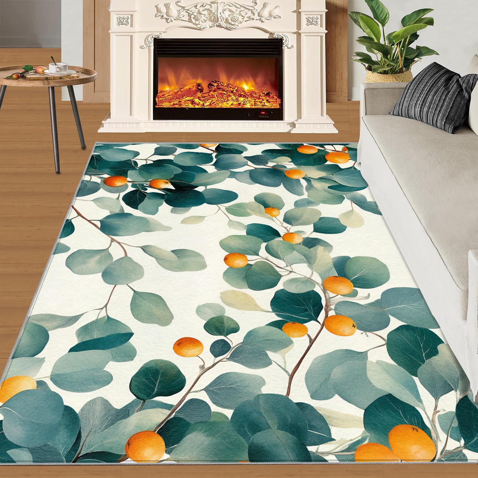 Tapis antidérapant 140x200 motif botanique lavable pour salon