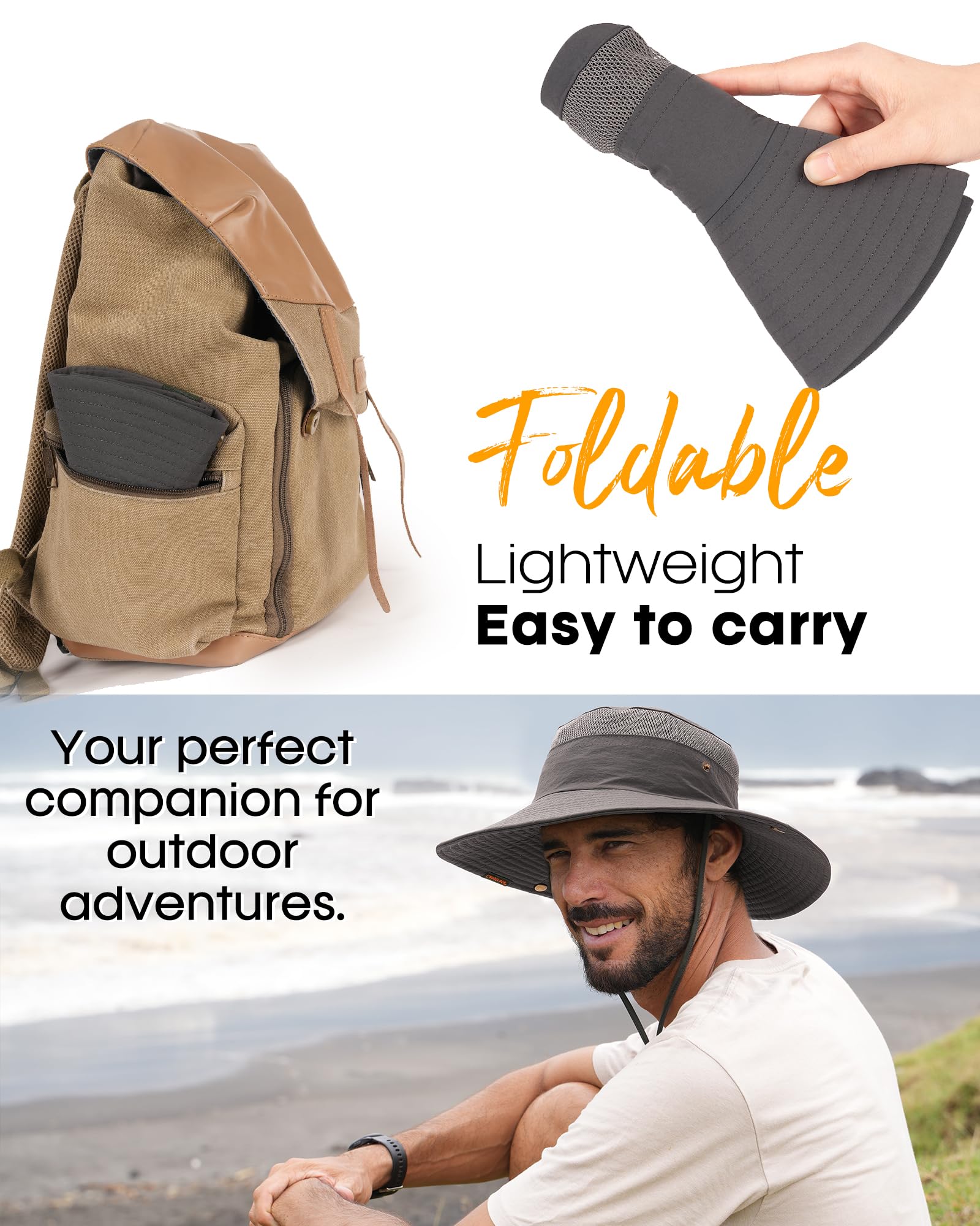 Sombreros de sol para mujeres y hombres, transpirables, de ala ancha, sombrero de pesca, senderismo, verano, protección UV, sombreros de cubo UPF 80+, Gris oscuro, Talla única 6