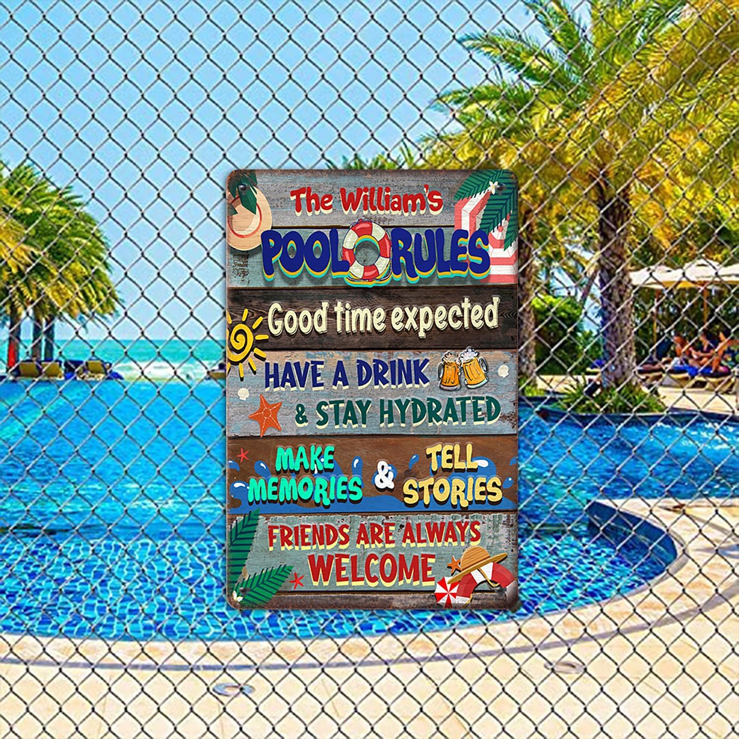 THUYPT Personalized Pool Sign, Summer Pool Signs and Decorative, Outdoor Swimming Pool Rules - Pool Backyard Decor, Pool Rules House Patio Pool Gifts, Metal Sign for Beach (09)