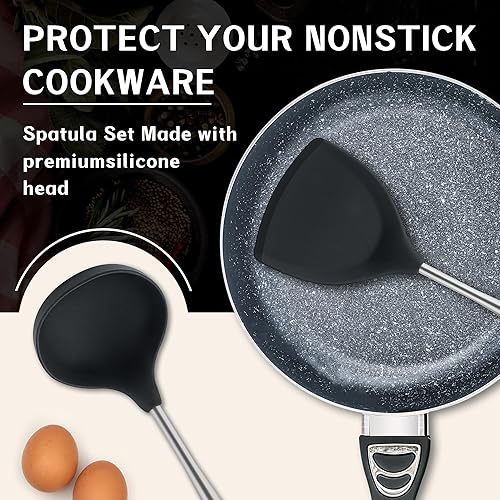 Miniatura 5 de FJNATINH Espátula de silicona para wok, cucharón, espumadera  Herramientas de acero inoxidable Wok  Utensilios de cocina resistentes sin BPA,