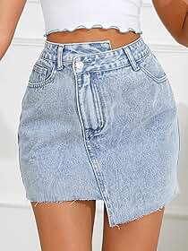 Saia jeans feminina assimétrica bodycon cintura alta rasgada mini saia jeans com bolso