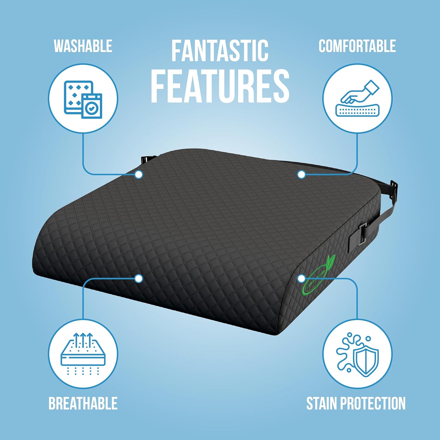 Extra Large Wheelchair Seat Cushion - for Sciatica and Lower Back Pain Relief, Anti-Slip, Removable Strap, Coccyx Pain Relief, 19” X 17” X 3” (Black) - Image 8