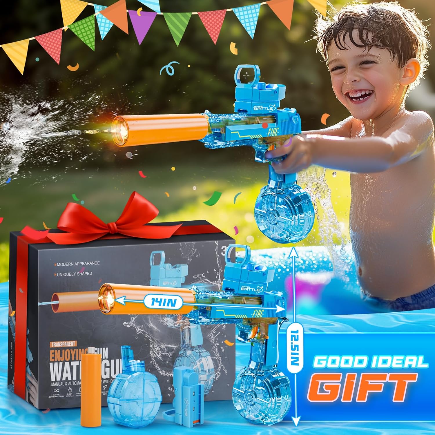 Electric Water Guns for Kids Ages 4-8: Automatic Squirt Gun 32FT Long-Range Large Capacity Water Gun Ideal for Pool Party Beach and Backyard Battles Summer Outdoor Water Toy for Kids 8-12, Blue