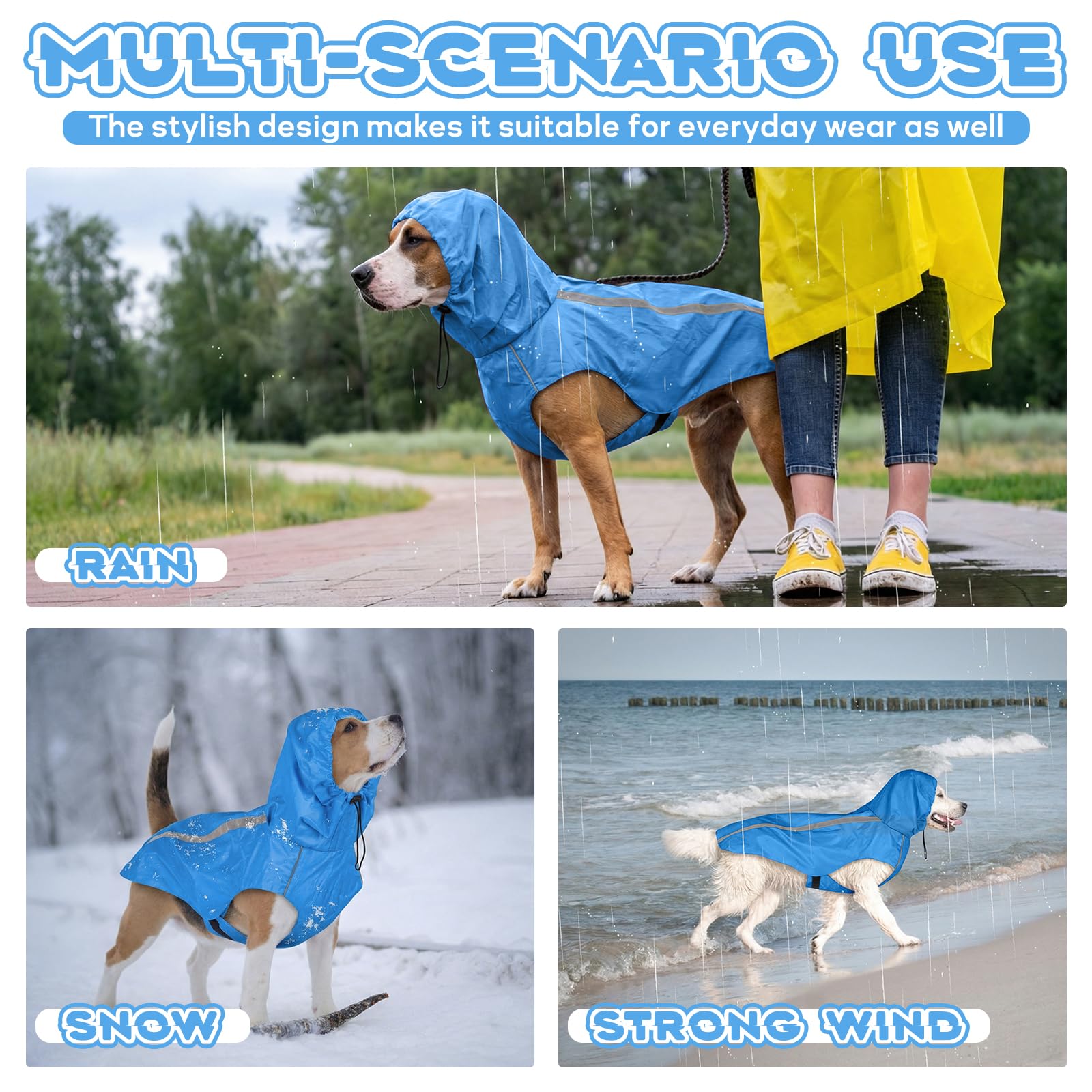 Manteau de pluie imperméable pour chien avec bord réfléchissant, réglable, léger, à capuche, vêtement coupe-vent pour chiens de petite à 3XL, taille 3XL