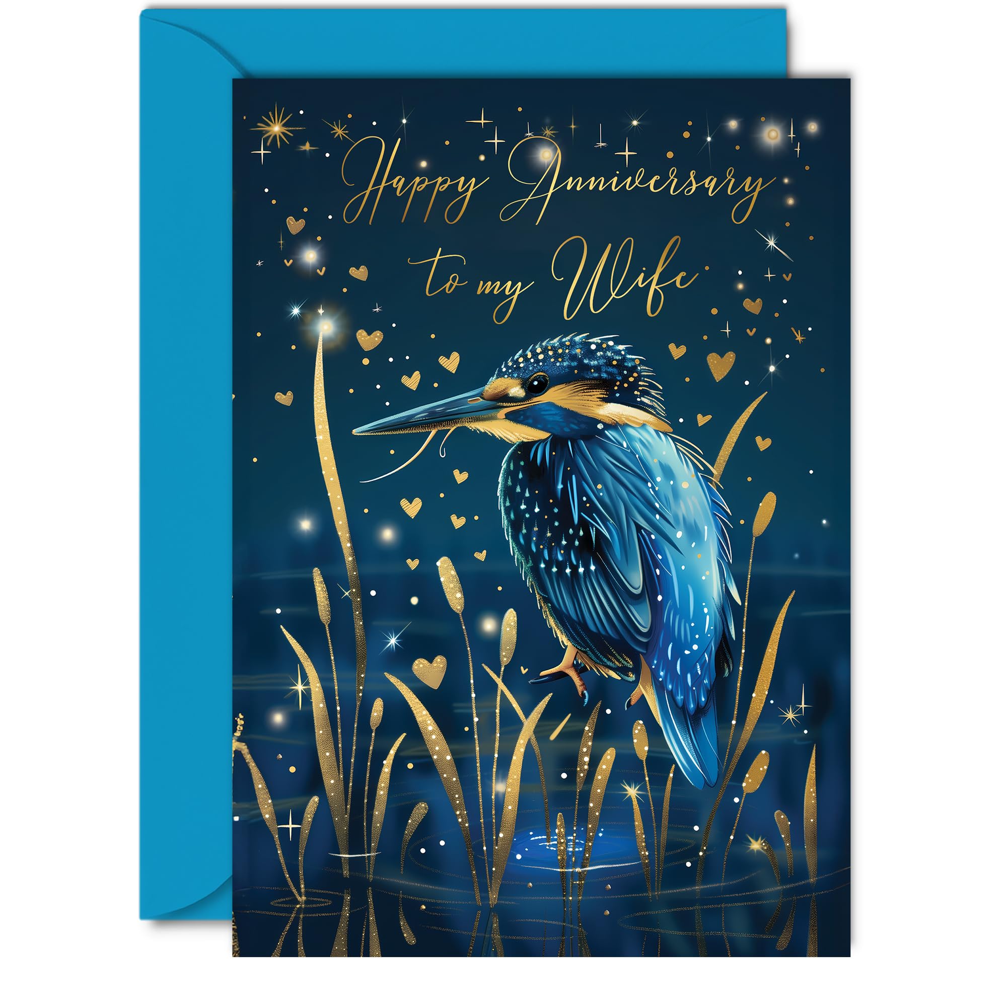 Beautiful Gold Anniversary Cards for Wife, Wonderful Golden Kingfisher