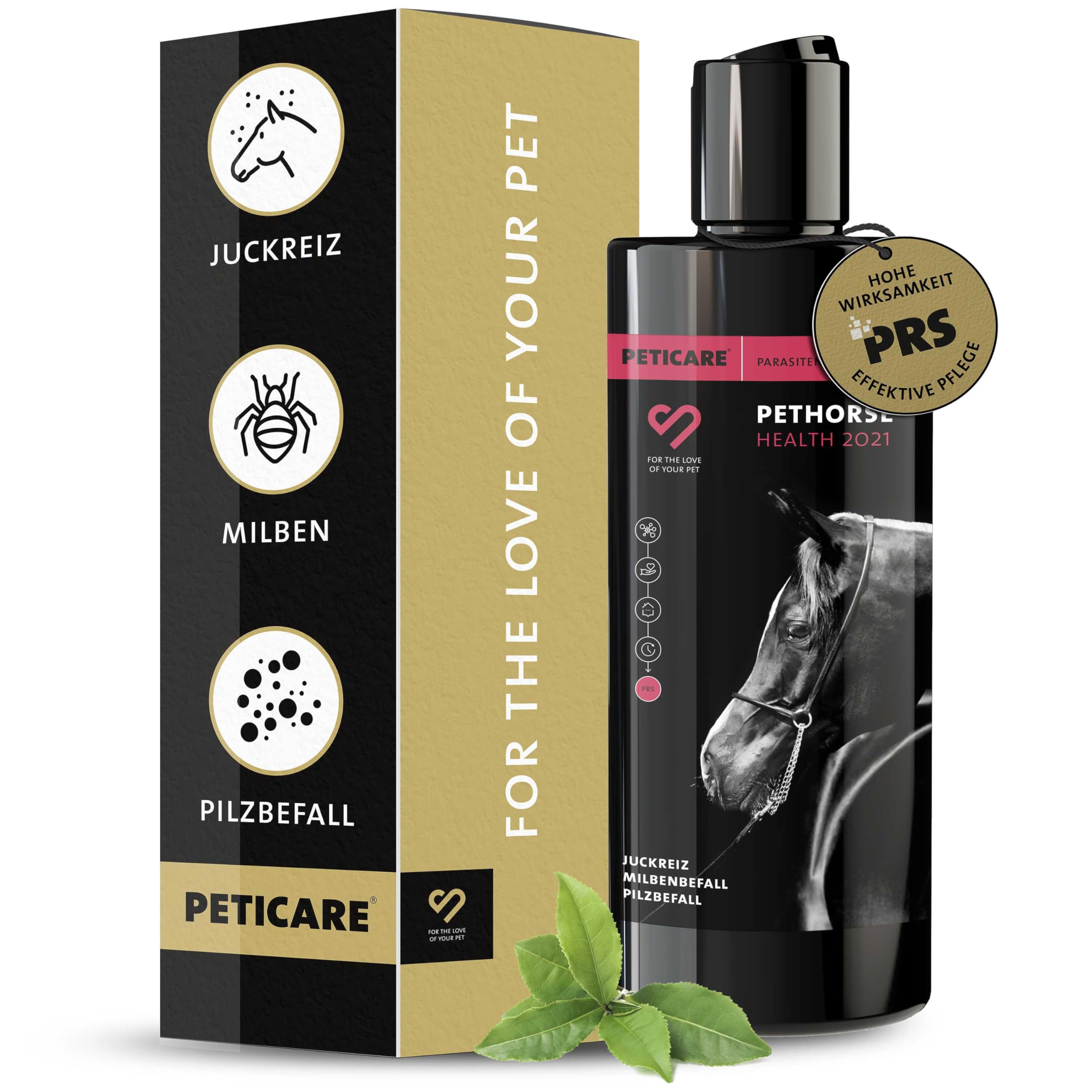 Peticare Anti-Parasiten Pferde-Shampoo | gegen Milben Flöhe Pilze | lindert effektiv Juckreiz & unterstützt Regenerationsprozess | einzigartiges PRS® System für Lange Wirkung – petHorse Health 2021
