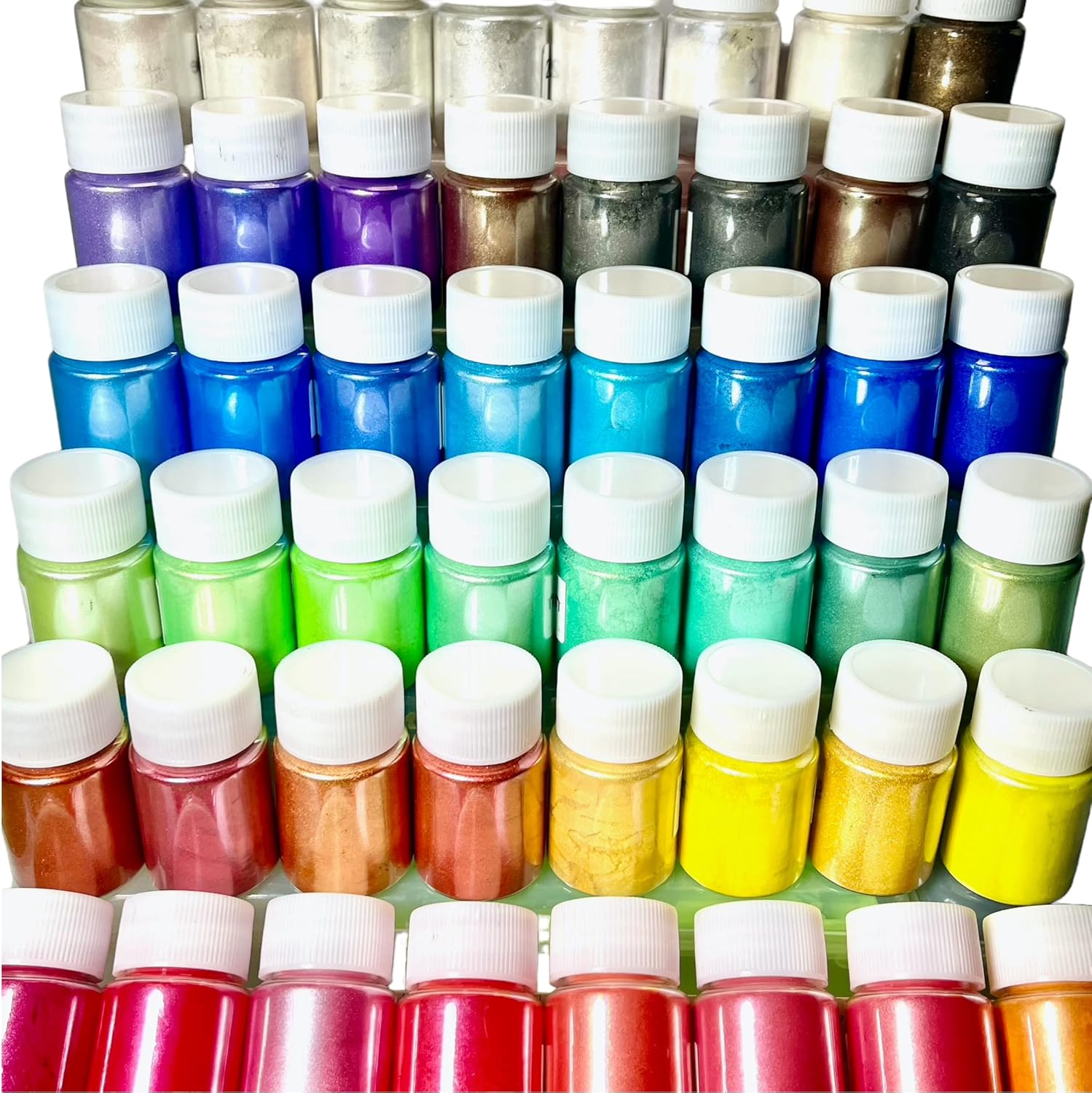 ChiPigments® Set of 48 Mica Powders – Zipped Case with Mixing Tools for Epoxy Resin, Soap, and Candle Making