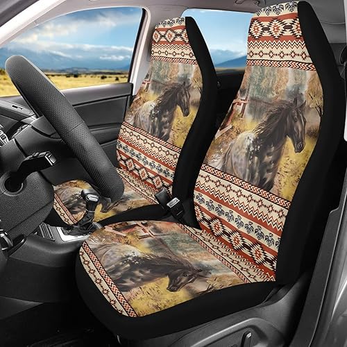 Miniatura 2 de Fundas de asiento de coche con estampado tribal azteca Hrse rosa para asientos delanteros, accesorios interiores de automóvil, fundas de asiento de