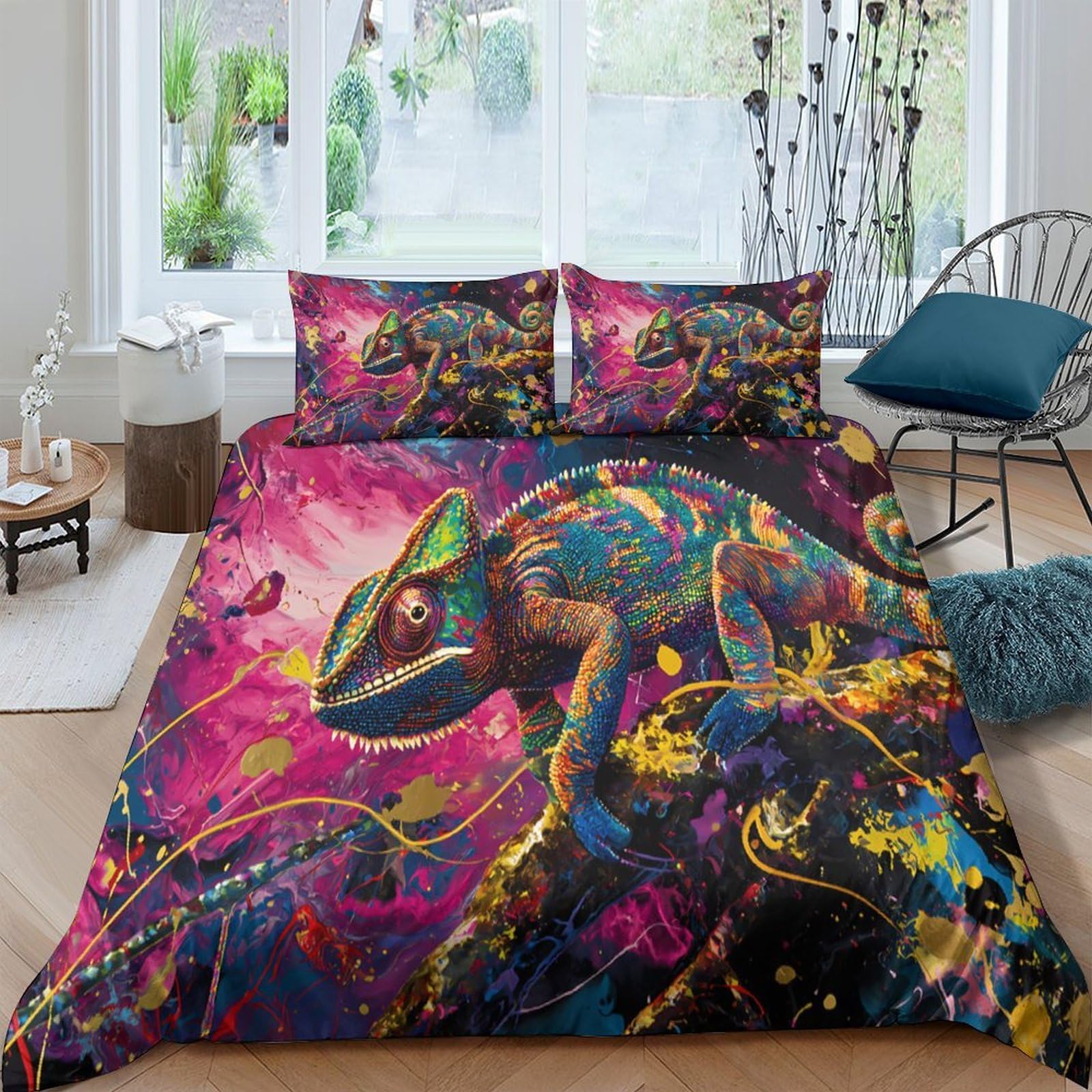 Ctjqhvkz Style-10 3D Printed Colorful Chameleon Fitted Sheet Microfiber Soft Abstract Art Bed Cover For Bedroom Dorm Mattress Decor Single（135X200cm）