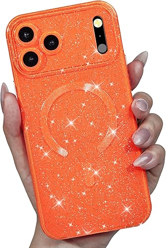 Miniatura 46 de Funda para iPhone 15 Pro con purpurina compatible con Magsafe, funda magnética Mag Safe para teléfono femenina, linda, brillante y bonita para Rosa