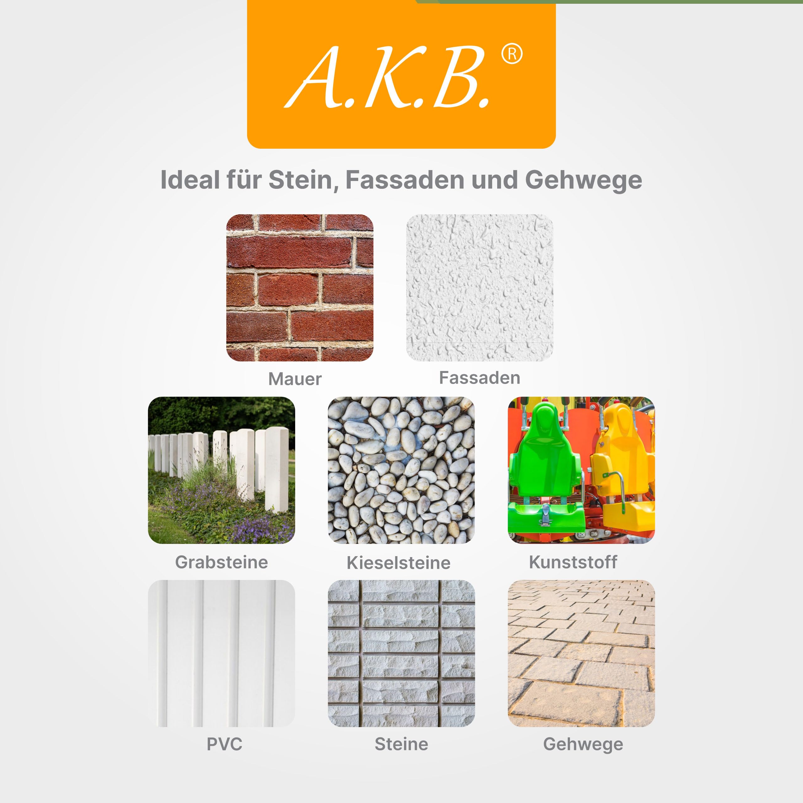 A.K.B. Steinreiniger und Fassadenreiniger S Konzentrat bis 3000m², 0531(5L) Flechtenentferner,Dachreiniger, Grünbelagentferner (bedingt für Farbiges)