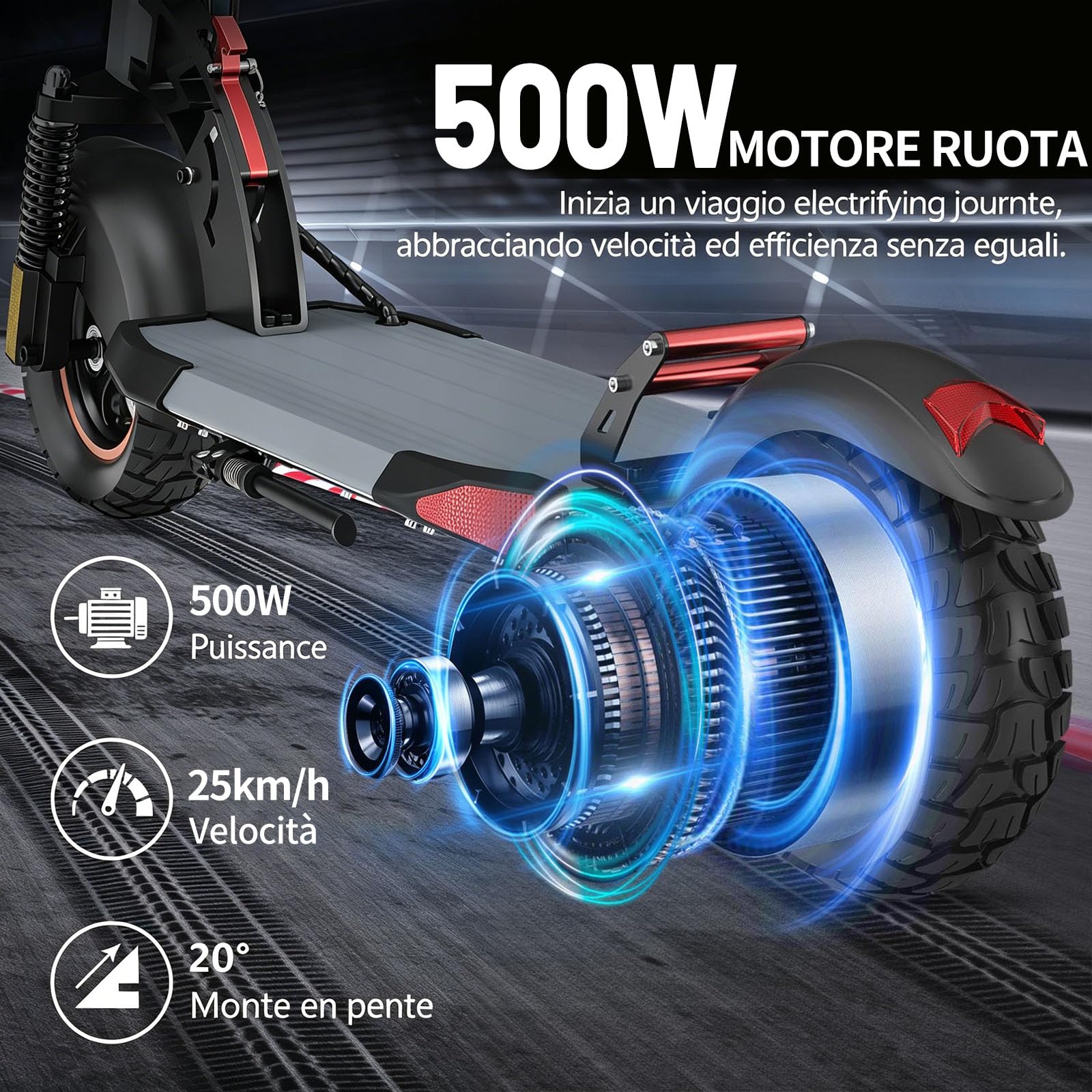 10 Pollici Monopattino Elettrico Pieghevole Adulto Scooter - fuoristrada monopattino elettrico,Batteria 48V 12.5Ah 30-45KM di Autonomia, Carico Massimo 120KG monopattino elettrico adulti
