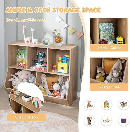 Miniatura 7 de Nightcore - Armario de almacenamiento de juguetes de 5 cubos, organizador de almacenamiento de juguetes con kits anticaídos, estantería y estantería