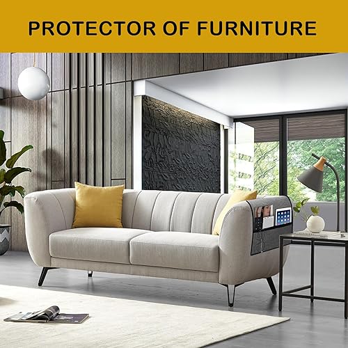 Miniatura 2 de Funda de lino para reposabrazos de sofá con 2 bolsillos, protector de reposabrazos para sofá reclinable antideslizante, funda para sala de estar,
