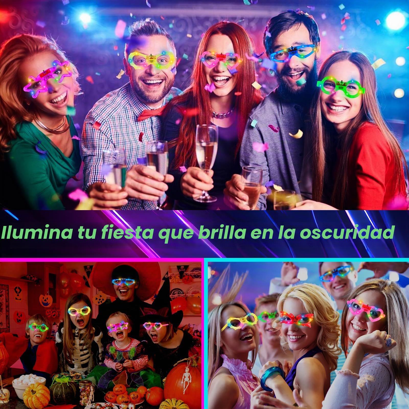 Sweetone Gafas Led Fiesta, 12 Piezas Gafas Luminosas para Fiestas, Gafas con Luces Led Fiesta, Gafas de Neón, Gafas Luces Led Rave para Decoración de Cumpleaños, Carnaval, Navidad, Halloween