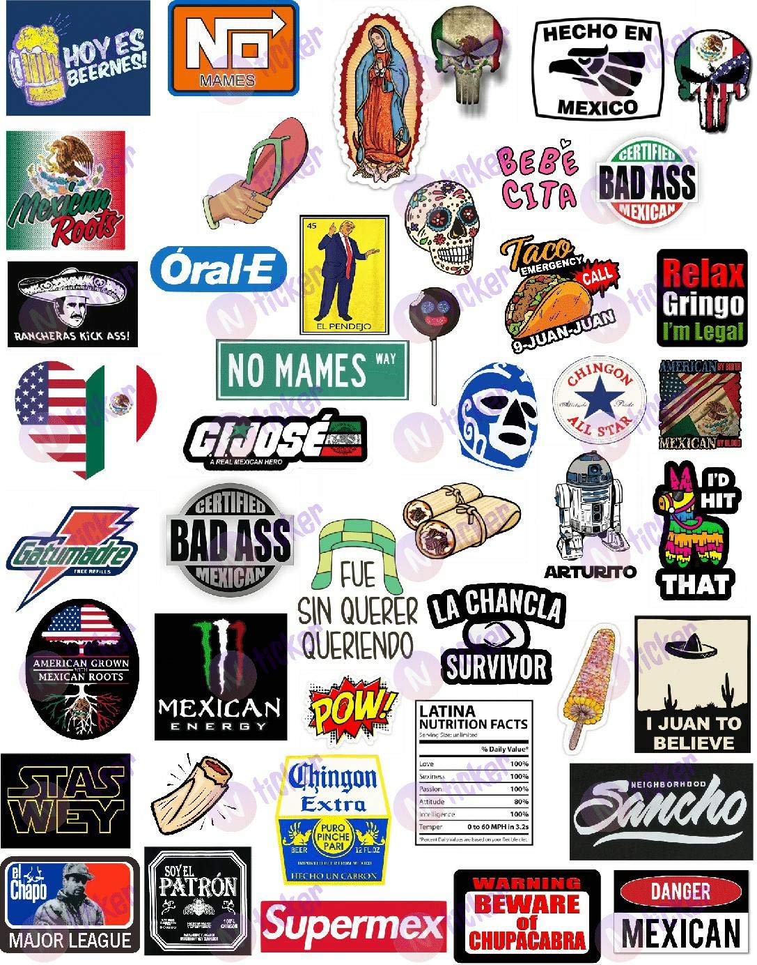42 Mexican Stickers Mexicanas para Carro, Laptop 100