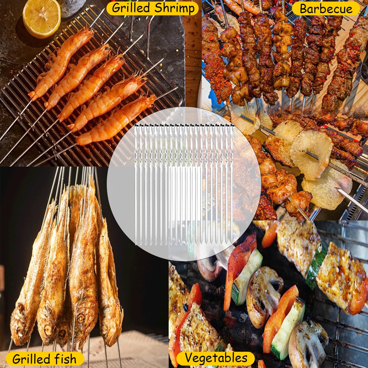 Brochette inox barbecue réutilisables – Lot de 24 pièces pour viande et légumes