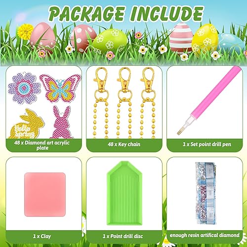 Miniatura 4 de 48 piezas de llavero de pintura de diamantes de Pascua 5D kit de pintura de diamantes de Pascua para manualidades adornos colgantes para niños