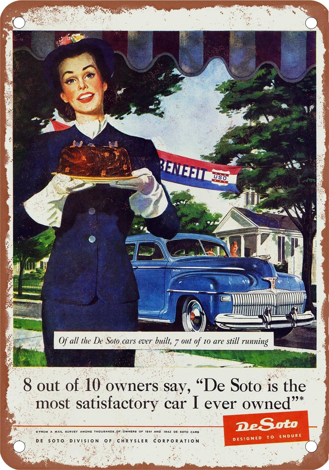 METAL SIGN - 1942 DeSoto Vintage Ad 04 - Old Retro Rusty Look home decor