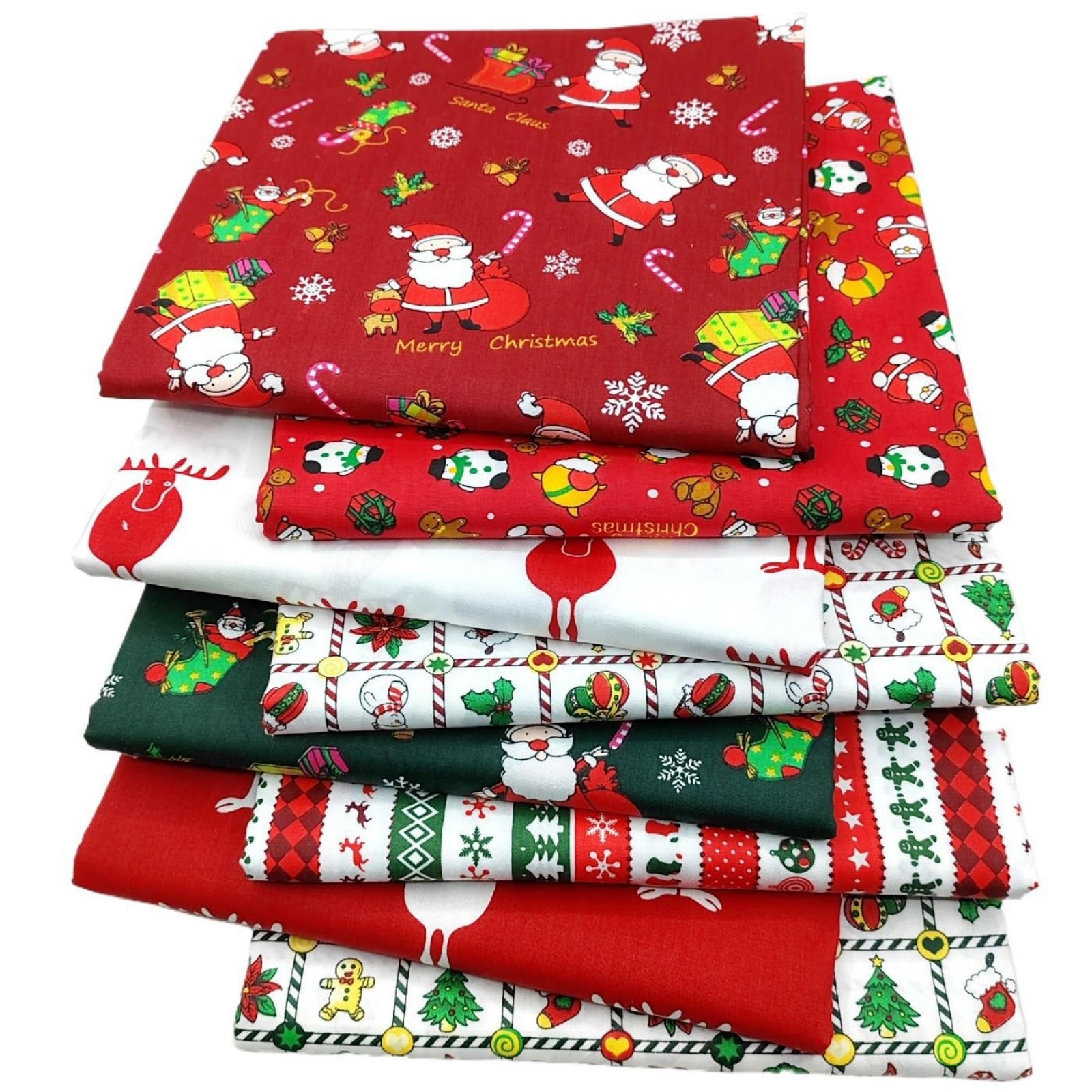 Odot 8pcs Fat Quarters Fabric Bundles, DIY Textile Fabric Sheets for Craft Soft Thick Material for Sewing Patchwork Crafting Multi-Colour Sewing Material for Crafts (Christmas,50 * 50cm)