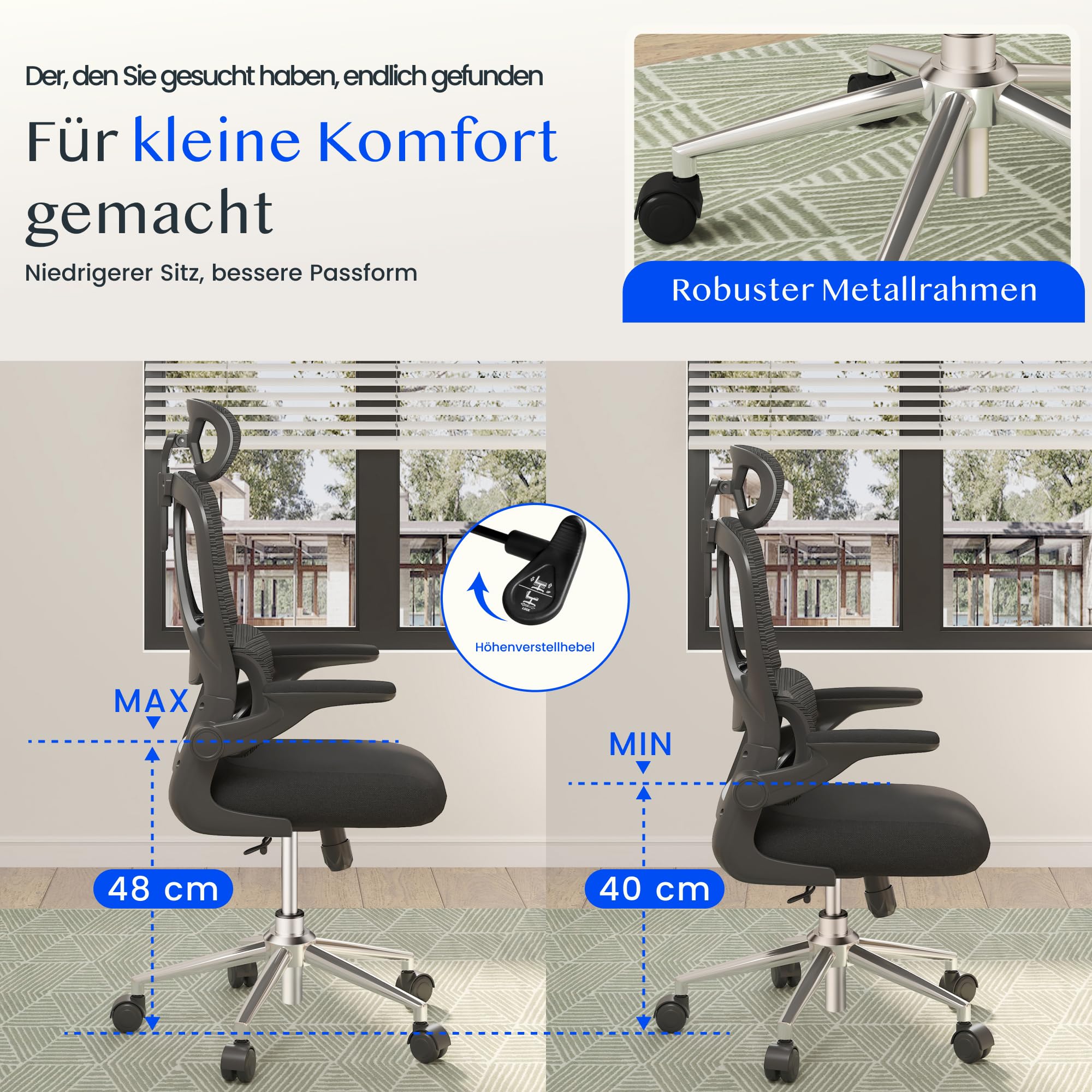 FLEXISPOT Ergonomischer Bürostuhl, Schreibtischstuhl mit 2D-Kopfstütze, Klappbare Armlehnen & Dynamische Lendenstütze, Stuhl mit 120° Wippfunktion für Homeoffice, Arbeitszimmer, Büro (Schwarz)