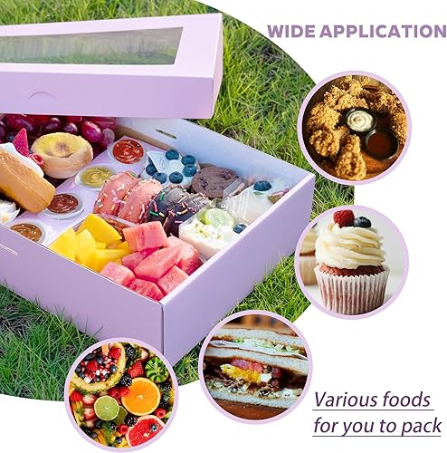 Miniatura 9 de Caja de pastelería marrón a prueba de grasa, 12 juegos, caja de cartón para postres con ventana de 12 x 10 x 2.5 pulgadas, recipientes para comida