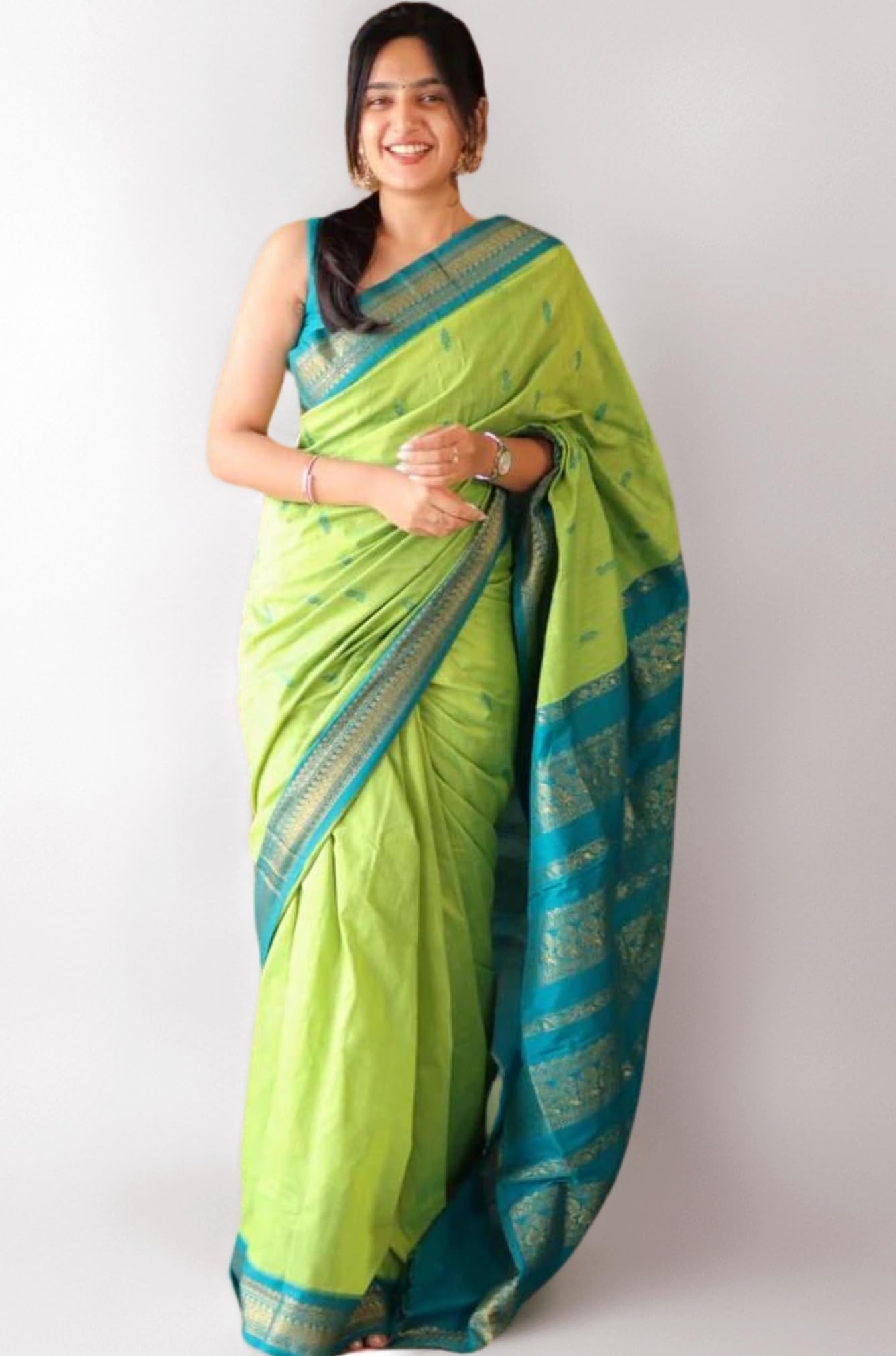 Women's Kanjivaram Soft Cotton Linen Silk Saree With Blouse Piece