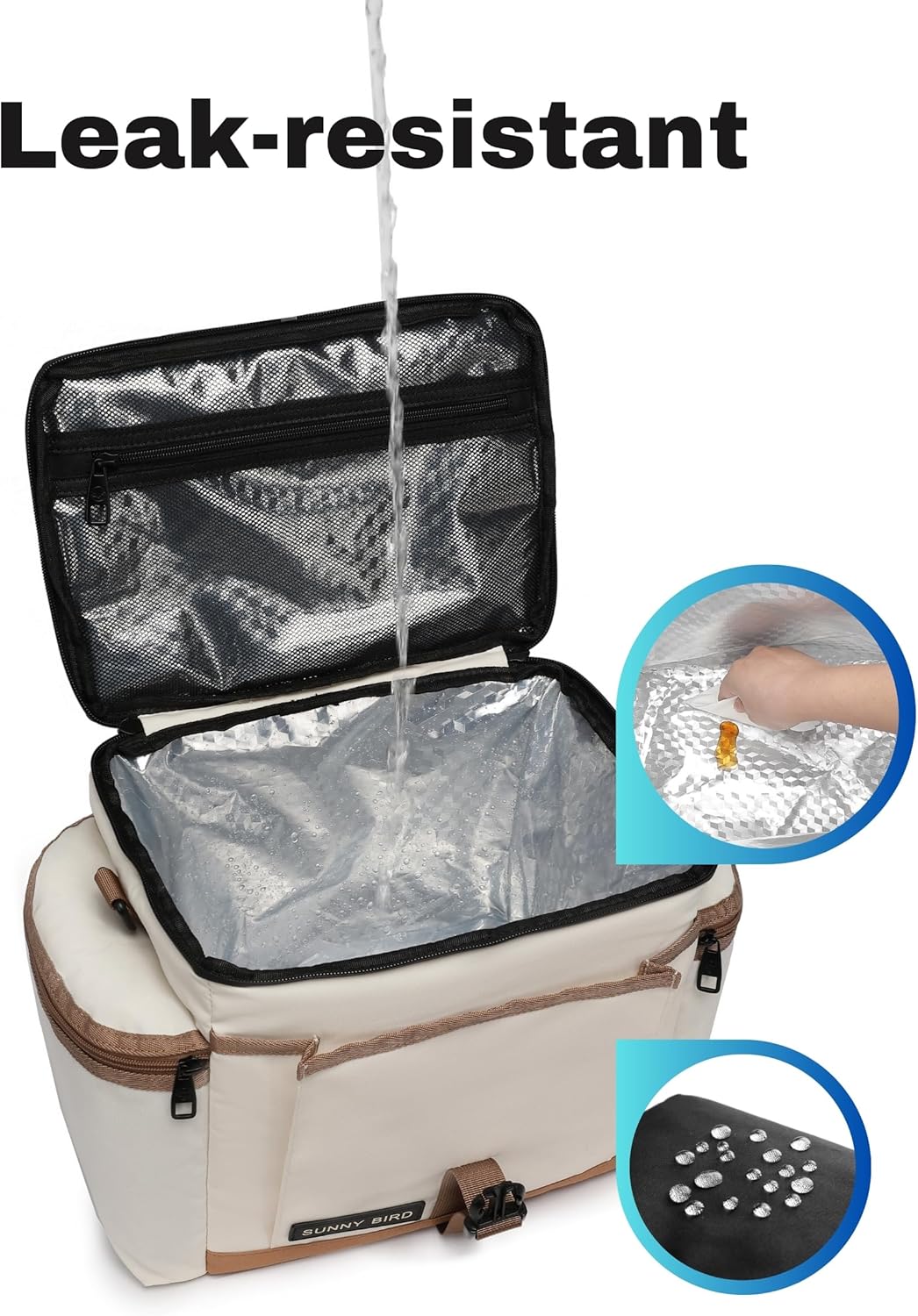 SUNNY BIRD Large Lunch Bag, Thermally Insulated Soft Cooler with Shoulder Strap for Women, Men (Classic Ivory)