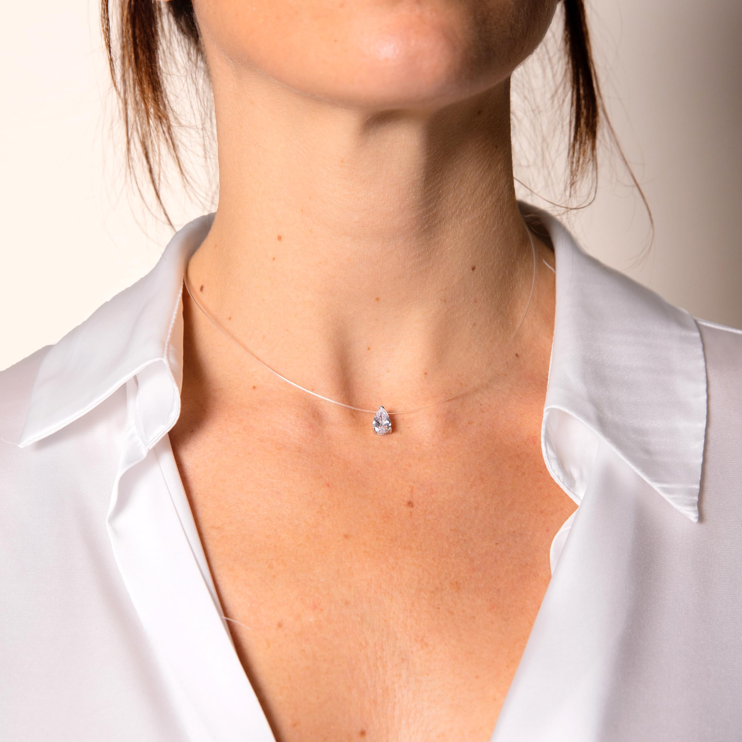 JOYELLE Collana Donna Fantasmino in Argento 925 con Punto Luce - Collana Donna Goccia in Cubic Zirconia - Gioielli Made in Italy - Idea Regalo Compleanni, Anniversari, Festa Donna, Festa Mamma