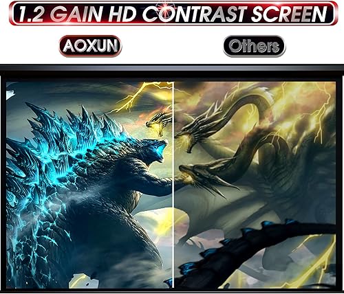 Vista 5 de Aoxun Pantalla de proyector motorizada de 100 pulgadas, pantalla de películas para interiores y exteriores, pantalla de proyector eléctrica 16:9