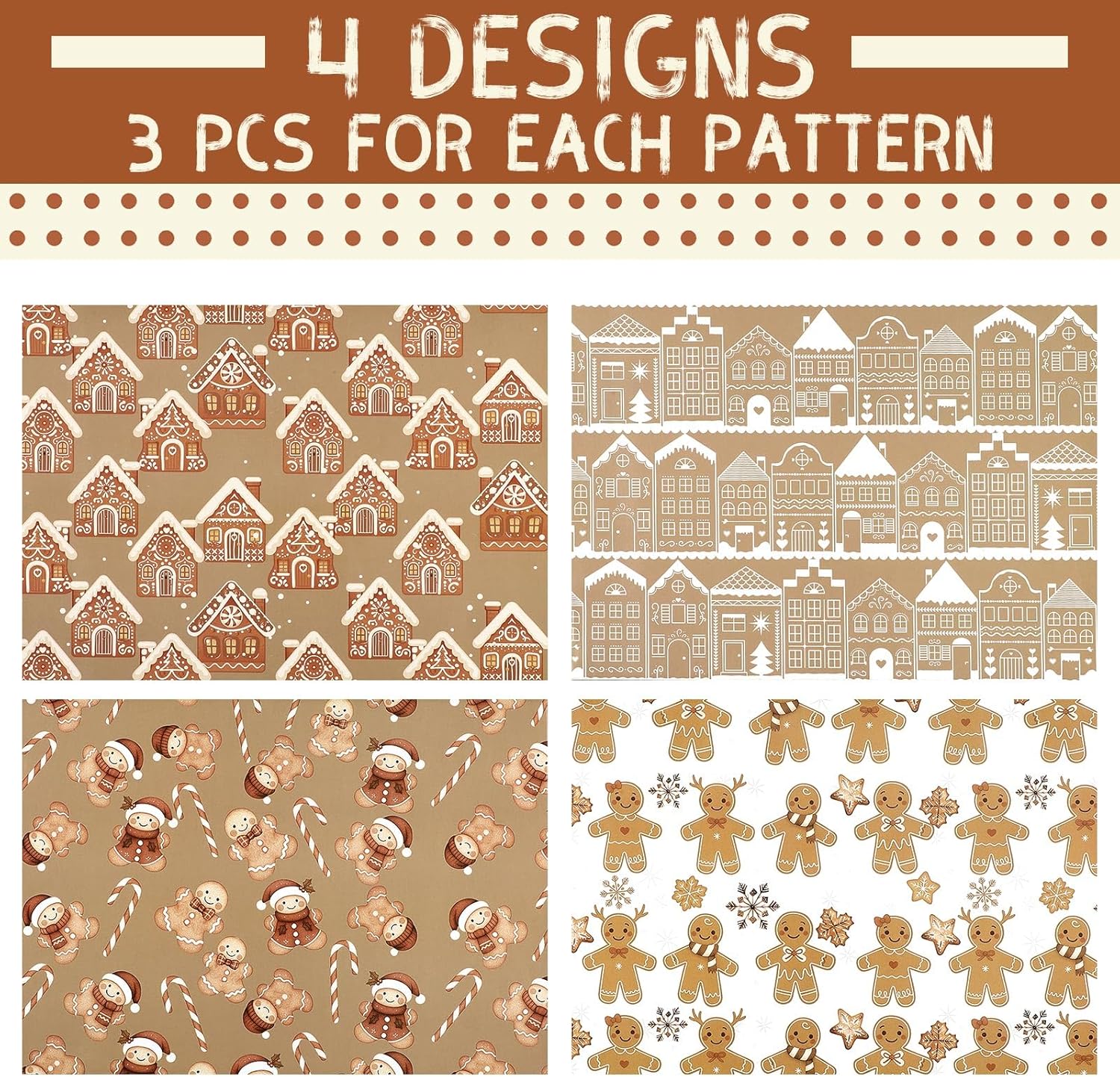 Watersay 12 Sheet Christmas Wrapping Paper Not Roll Vintage Funny Animal Gift Wrap Folded Flat for DIY Crafts Birthday Holiday Xmas Party Supplies, 20" x 28" (Gingerbread Man,Brown)