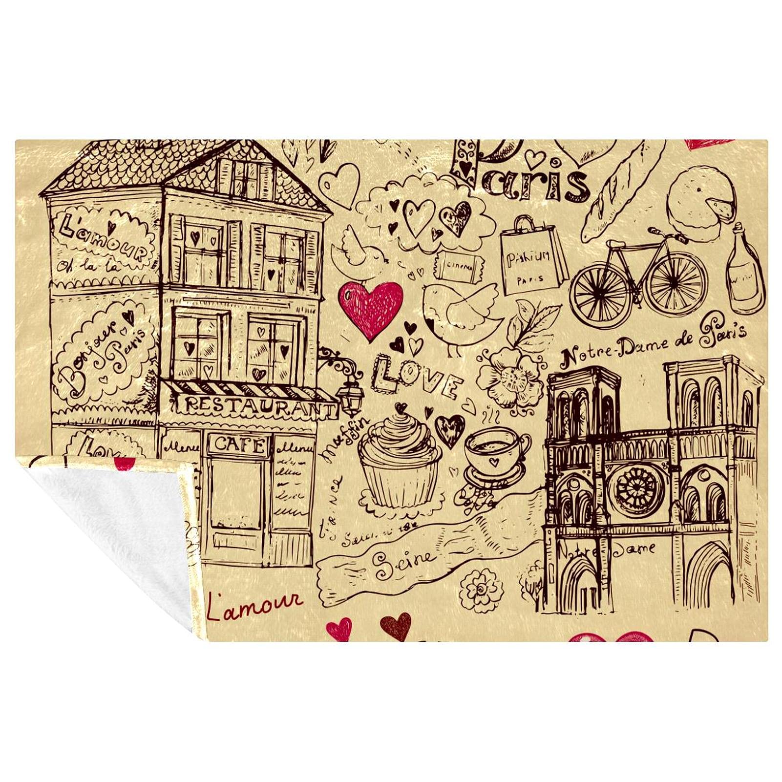 Couverture Paris vintage pour pique-nique et lit 150x100 cm