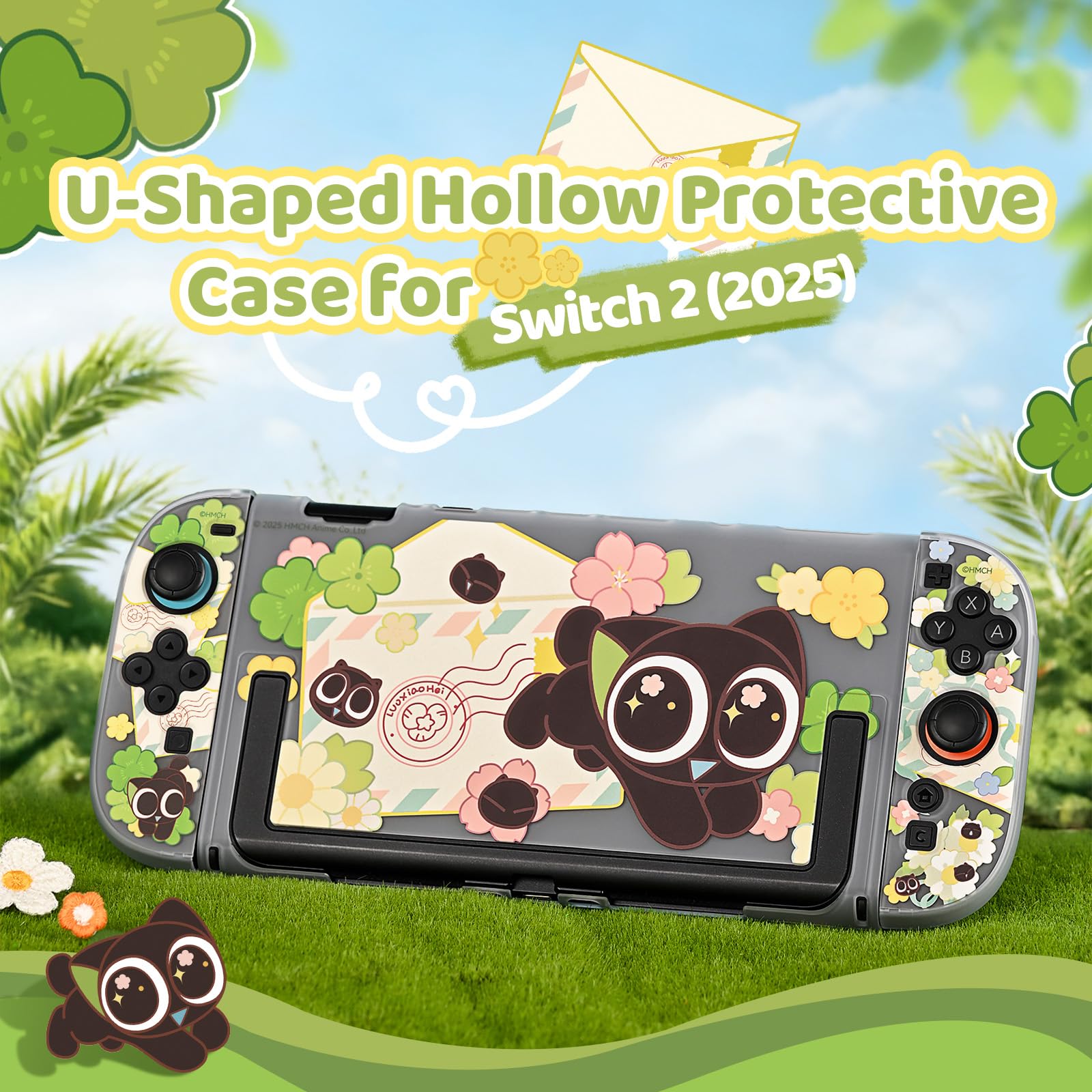 GeekShare Coque de protection rigide compatible avec Switch 2, Kawaii Cartoon Switch 2 Coque de protection compatible avec la station d'accueil, design anti-rayures et amortissant les chocs, message