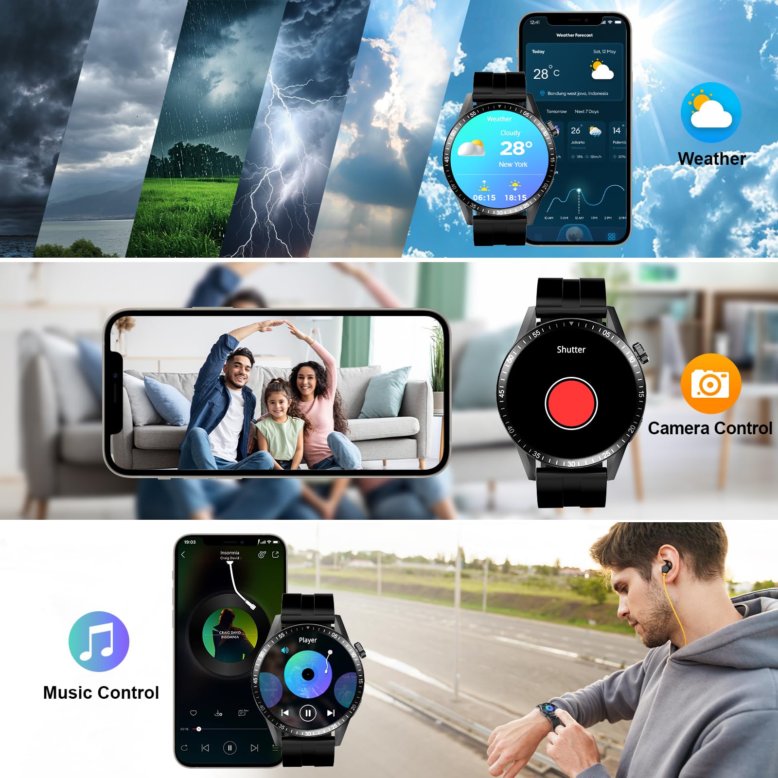 Smartwatch Uomo, 1.39" Orologio Smartwatch Uomo con Risposte/Chiamate, Impermeabile Smart Watch con 190+ Modalità Sportive Monitoraggio del Sonno/Contapassi per IOS/Android
