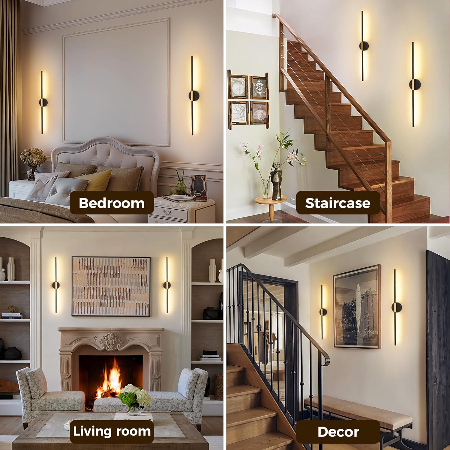 Wireless Wall Sconce Battery Operated Set of 2 - Wireless Peel and Stick Wall sconces Wall Lamps for Living Room No Drill Lights for Living Room, Bedroom,Staircase & Entryway