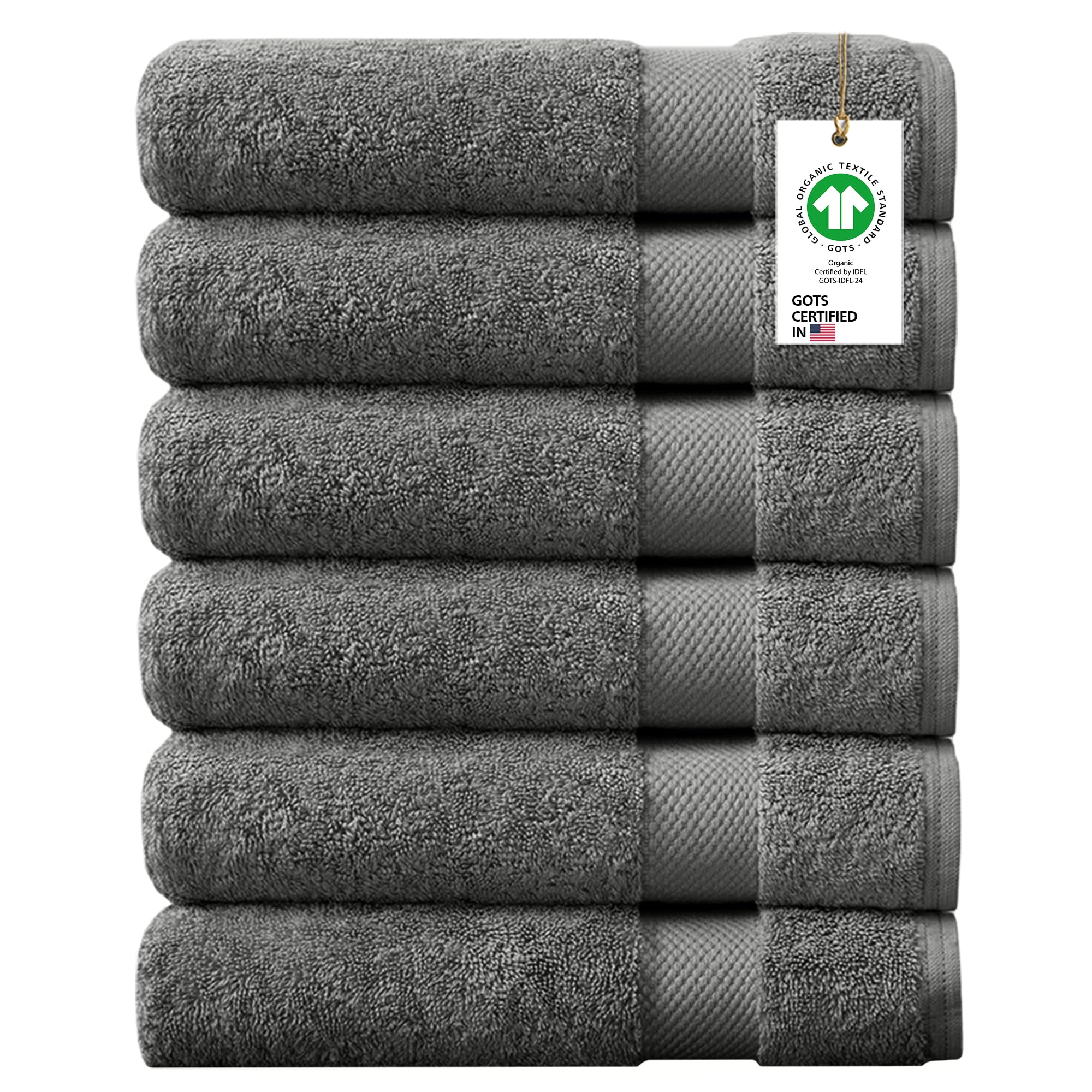 Essuie-mains pour salle de bain moderne en coton bio gris 700 g/m² lot de 6