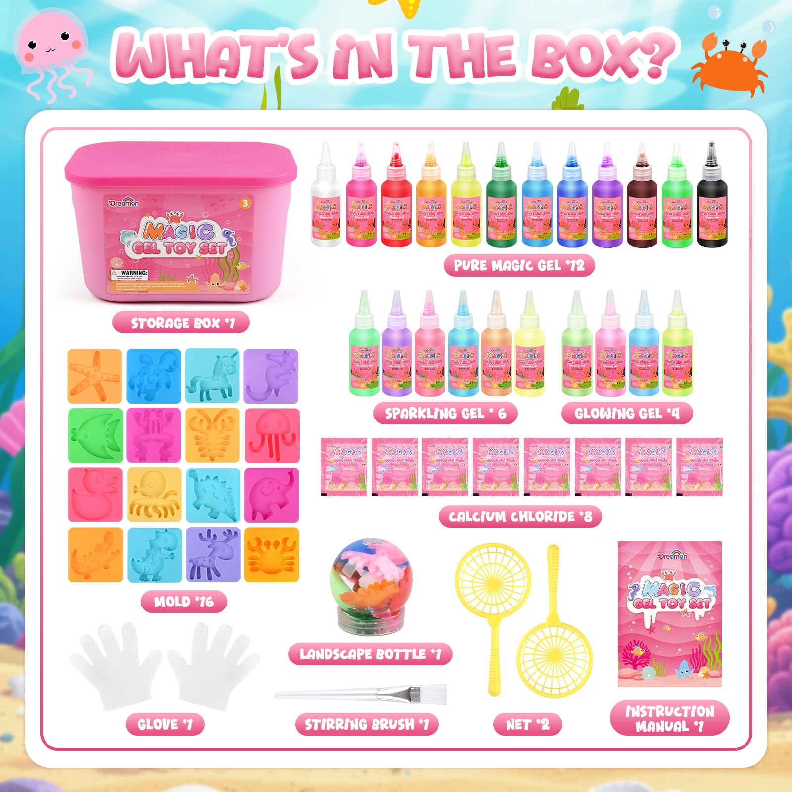 Set Aqua Gelz De Criaturas Marinas En 3D – Kit De Gel Mágico Para Hacer Figuras Suaves Con Moldes, Actividad Creativa Y Educativa Para Niños, Ideal Para Regalar