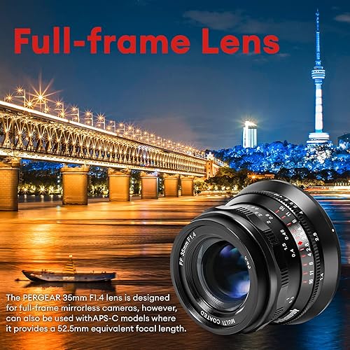 Miniatura 3 de PERGEAR Lente de enfoque manual F1.4 de 1.378in, compatible con cámaras Sony E-Mount A7 A7II A7III A7R A7RII A7RIII A7RIV A7S A7SII A7SIII A9 A7C
